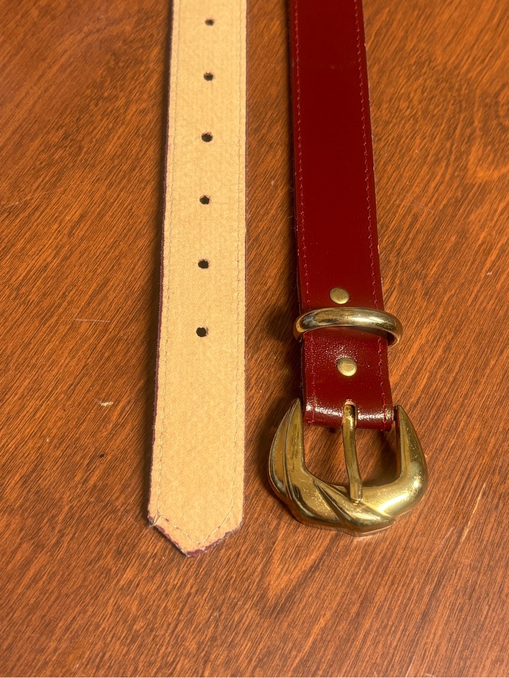 Women's Leather Belt in Burgundy with Gold Buckle